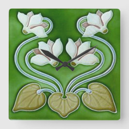 アールヌーボーヴィンテージフラワーズセラミックタイル  スクエア壁時計