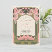 アールヌーボーヴィンテージフローラピンクグリーン結婚ズ 招待状 (スタンド正面)