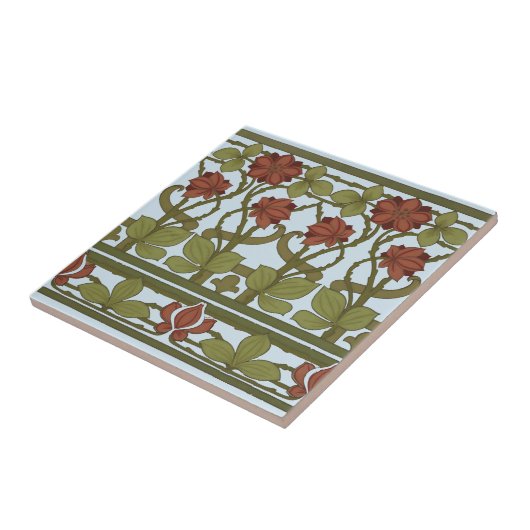 アールヌーボーヴィンテージフローラフ縁どローズ タイル (側面)