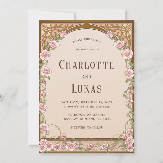 アールヌーボーヴィンテージフローラ結婚式招待状 招待状 (正面)