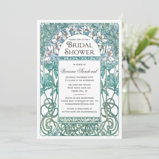 アールヌーボーヴィンテージブライダルシャワー招待状ブルー 招待状 (スタンド正面)