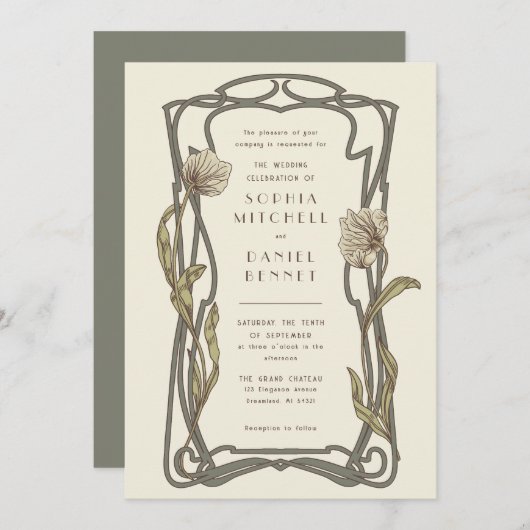 アールヌーボーヴィンテージモリス結婚ペインネル 招待状 (正面/裏面)