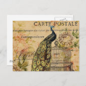 アールヌーボーヴィンテージ孔雀フランスの国 ポストカード (正面/裏面)