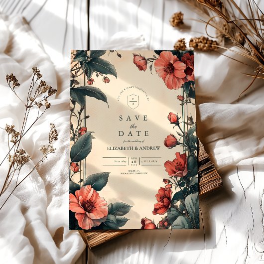 アールヌーボーヴィンテージ結婚フローラ セーブザデート