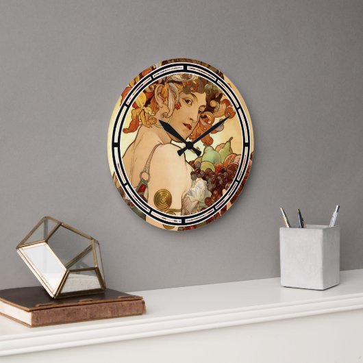 アールヌーボーヴィンテージ1897 "フルーツ"アルフォンスミュシャ ラージ壁時計 (オフィス)