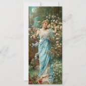 アールヌーボー三日月の下で花を咲かせる女性 カード (正面)