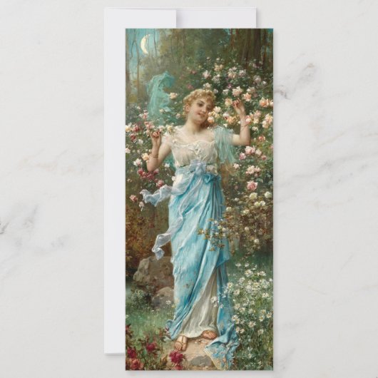 アールヌーボー三日月の下で花を咲かせる女性 カード (正面)