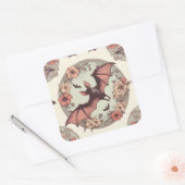 アールヌーボー不気味こうもりイラストレーションホラーかわいらしラー スクエアシール (封筒)