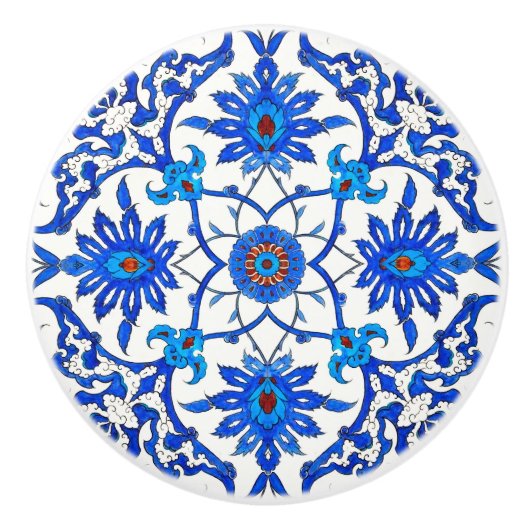 アールヌーボー中国のタイル – コバルトブルー&ホワイト セラミックノブ (正面)