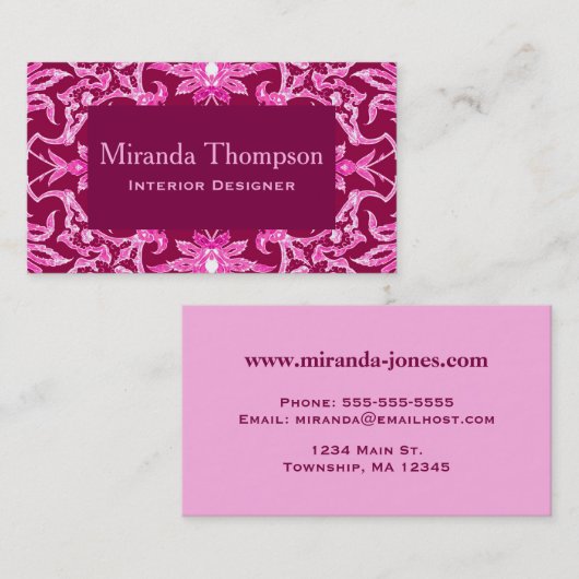 アールヌーボー中国のタイル – ブルゴーニュとピンクブシ 名刺 (正面/裏面)