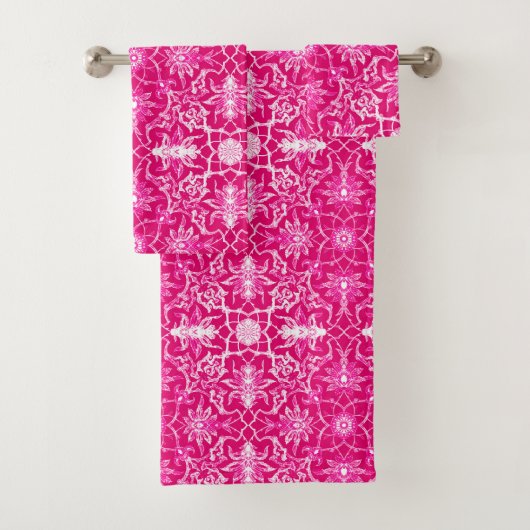 アールヌーボー中国のタイル、明るい赤紫色ピンク バスタオルセット (インサイチュ)