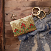 アールヌーボー丸オレンジの花スペード形葉 アクセサリーポーチ