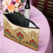 アールヌーボー丸オレンジの花スペード形葉 アクセサリーポーチ