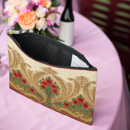 アールヌーボー丸オレンジの花スペード形葉 アクセサリーポーチ