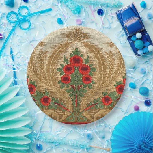 アールヌーボー丸オレンジの花スペード形葉 ペーパープレート (パーティー)