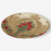 アールヌーボー丸オレンジの花スペード形葉 ペーパープレート (アングル)