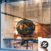 アールヌーボー人魚ステンドグラス窓にしがみつく ウィンドウサイン (カフェ窓)