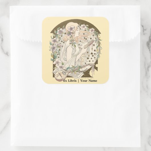 アールヌーボー元天秤座ガールウィズブック&スターズ スクエアシール (バッグ)