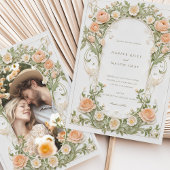 アールヌーボー写真結婚のピーチランヌカルス 招待状