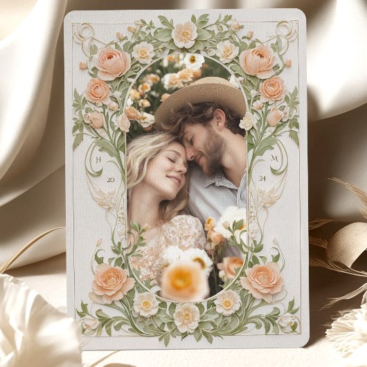 アールヌーボー写真結婚のピーチランヌカルス 招待状