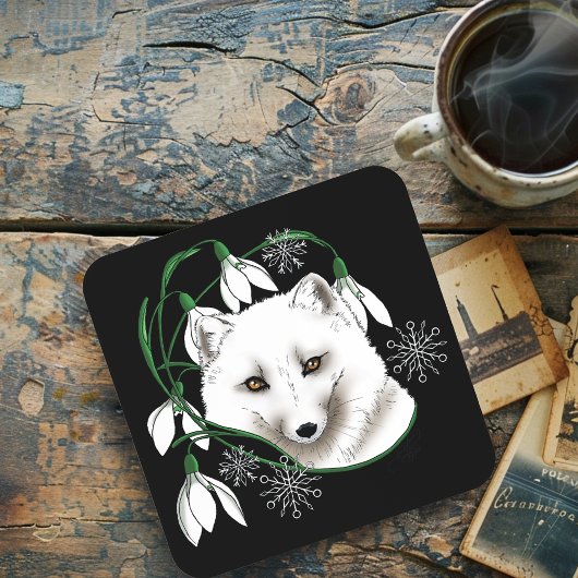 アールヌーボー北極白キツネ コースター