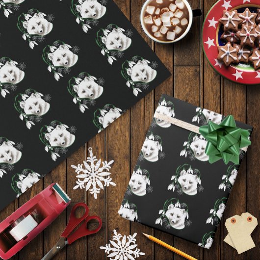 アールヌーボー北極白キツネ ラッピングペーパー