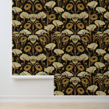 アールヌーボー壁紙 – 金ゴールドフローラ- Beige