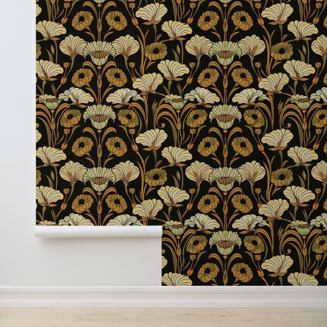 アールヌーボー壁紙 – 金ゴールドフローラ- Beige 壁紙 (アプリケーション)