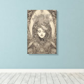 アールヌーボー女子ポートレート複雑なフローラアート キャンバスプリント (インサイチュ (ウッドフロア))