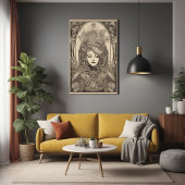 アールヌーボー女子ポートレート複雑なフローラアート ポスター