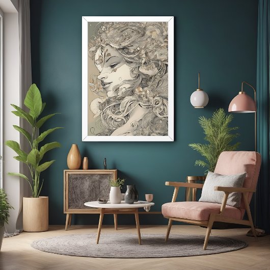 アールヌーボー女性ヴィンテージインスパイアポートレート ポスター