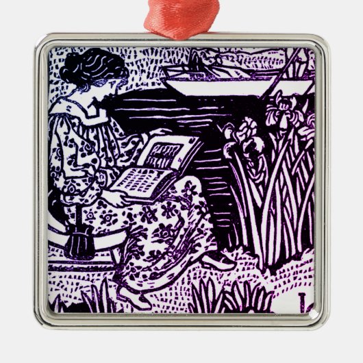 アールヌーボー女読性 メタルオーナメント (正面)