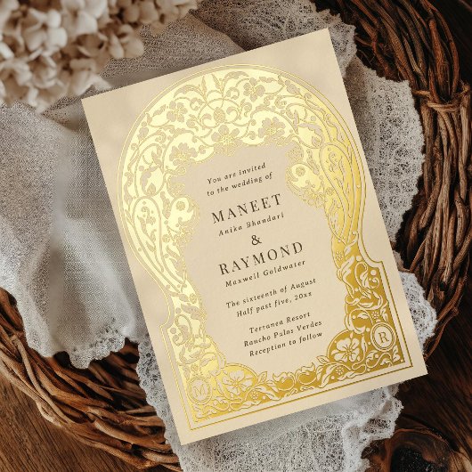 アールヌーボー手描きイニシャル 箔招待状