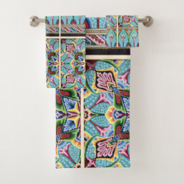 アールヌーボー抽象芸術カラフル繊維芸術ブルー バスタオルセット