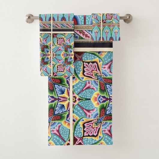 アールヌーボー抽象芸術カラフル繊維芸術ブルー バスタオルセット (インサイチュ)