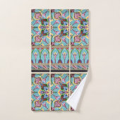 アールヌーボー抽象芸術カラフル繊維芸術ブルー バスタオルセット (ハンドタオル)