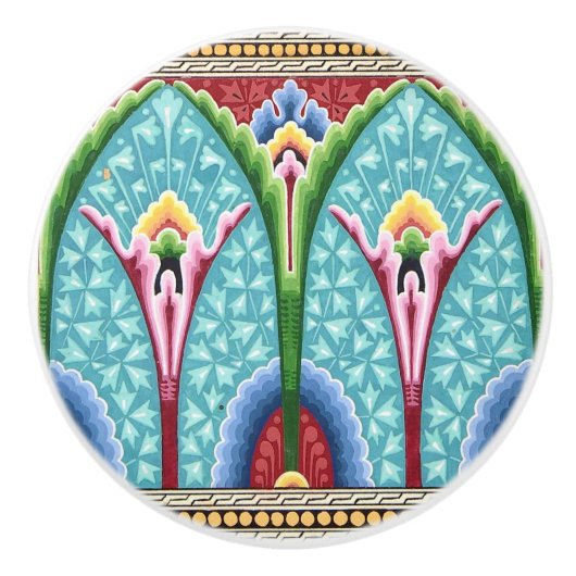 アールヌーボー抽象芸術カラフル織物の模様 セラミックノブ (正面)