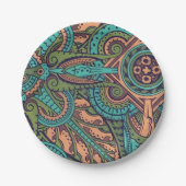アールヌーボー抽象芸術ティール（緑がかった色）クリストファー・ドレッサー ペーパープレート (正面)