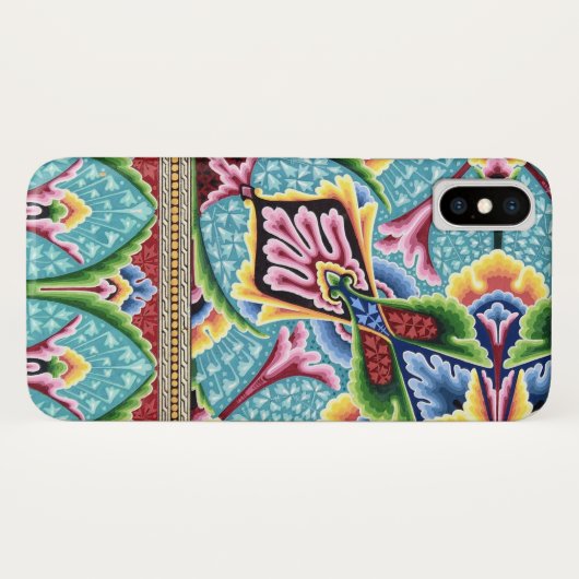 アールヌーボー抽象芸術ブルーピンクのテキスタイルアートパターン Case-Mate iPhoneケース (裏面(横))