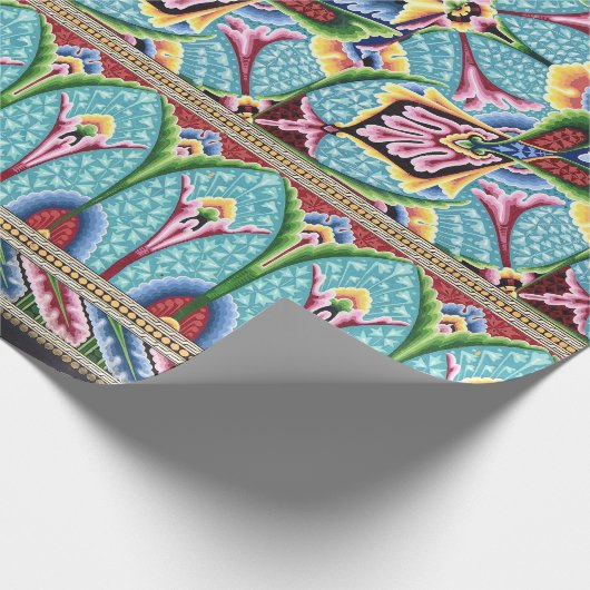 アールヌーボー抽象芸術模様のテキスタイルアートブルー ラッピングペーパー (角)