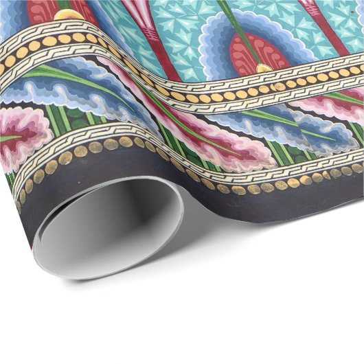 アールヌーボー抽象芸術模様のテキスタイルアートブルー ラッピングペーパー (ロールコーナー)