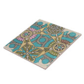 アールヌーボー抽象芸術織物芸術ブルーピンクイエロー タイル (側面)