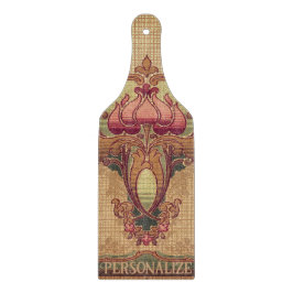 アールヌーボー抽象芸術花ブルゴーニュ赤緑 カッティングボード