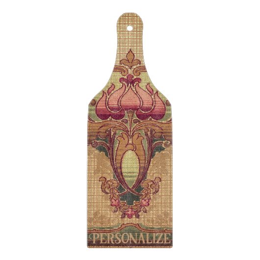 アールヌーボー抽象芸術花ブルゴーニュ赤緑 カッティングボード (正面)