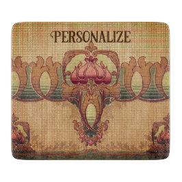 アールヌーボー抽象芸術花ブルゴーニュ赤緑 カッティングボード