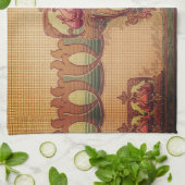 アールヌーボー抽象芸術花ブルゴーニュ赤緑 キッチンタオル (折り畳み)