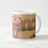 アールヌーボー抽象芸術花ブルゴーニュ赤緑 ジャンボコーヒーマグカップ (正面右)