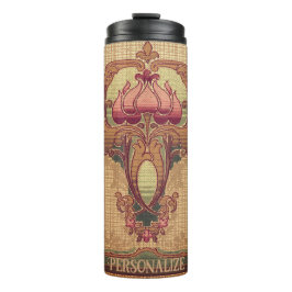 アールヌーボー抽象芸術花ブルゴーニュ赤緑 タンブラー