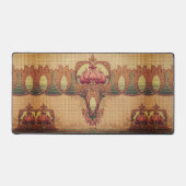 アールヌーボー抽象芸術花ブルゴーニュ赤緑 デスクマット (正面)