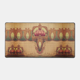 アールヌーボー抽象芸術花ブルゴーニュ赤緑 デスクマット